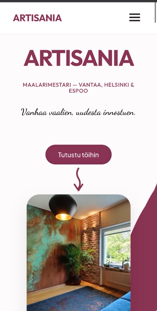 Vanhojen kotisivujen uudistus Maalauspalvelulle - Mobile view