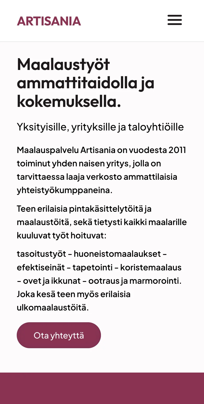 Artisania website on mobile