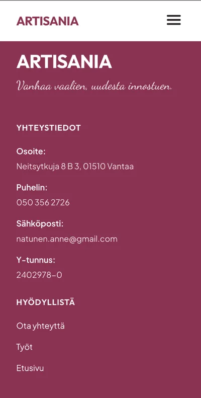 Artisania mobiilinäkymä