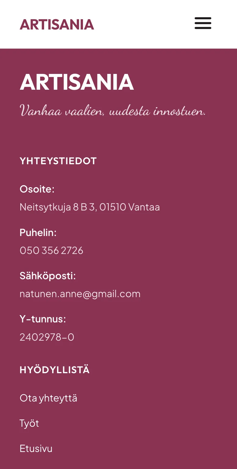 Artisania website on mobile