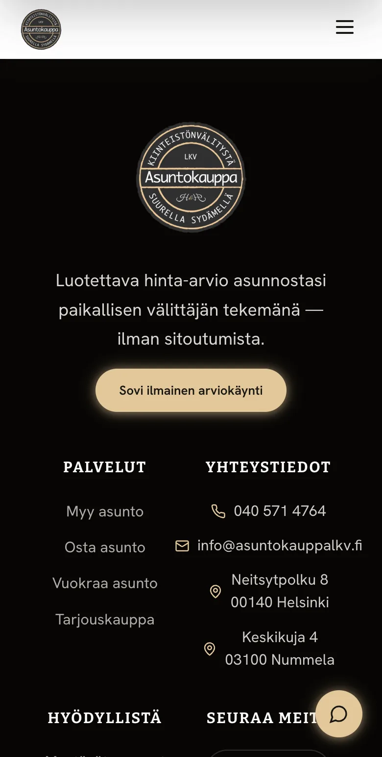 Asuntokauppa LKV website on mobile