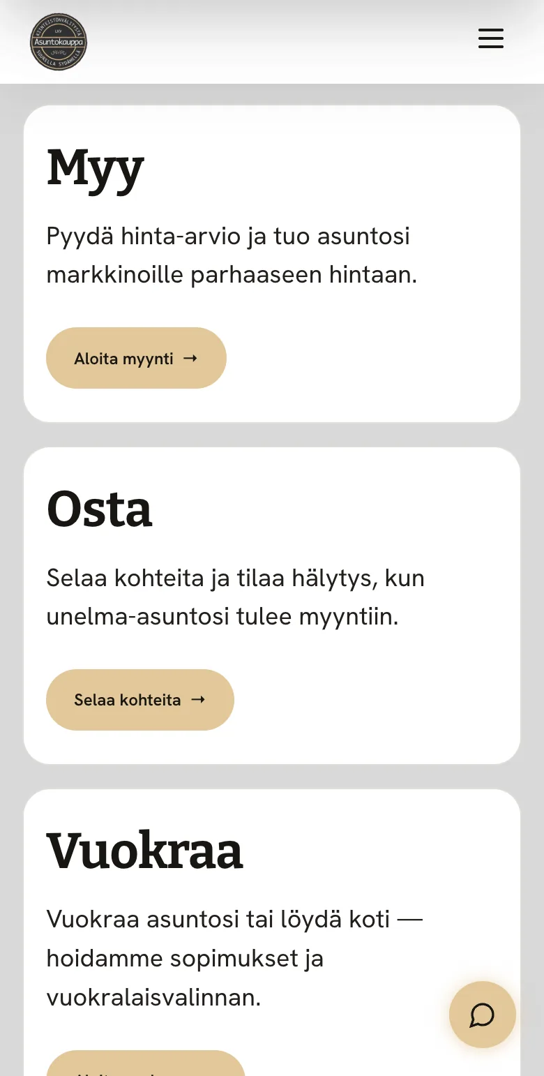 Asuntokauppa LKV website on mobile