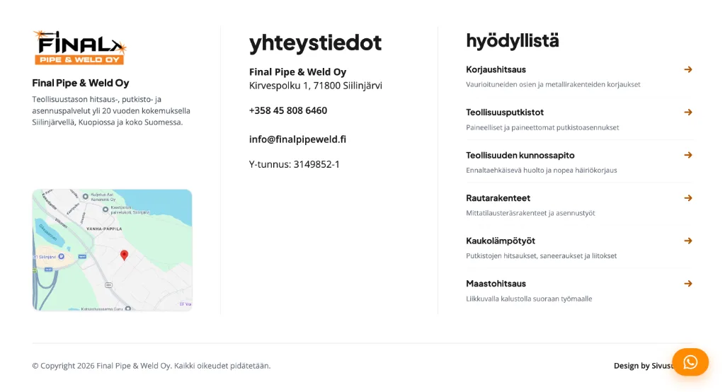 Final Pipe & Weld Oy verkkosivut - Kuva 3