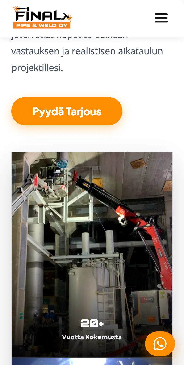 Final Pipe & Weld Oy website on mobile