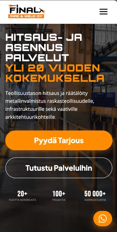 Final Pipe & Weld mobiilinäkymä