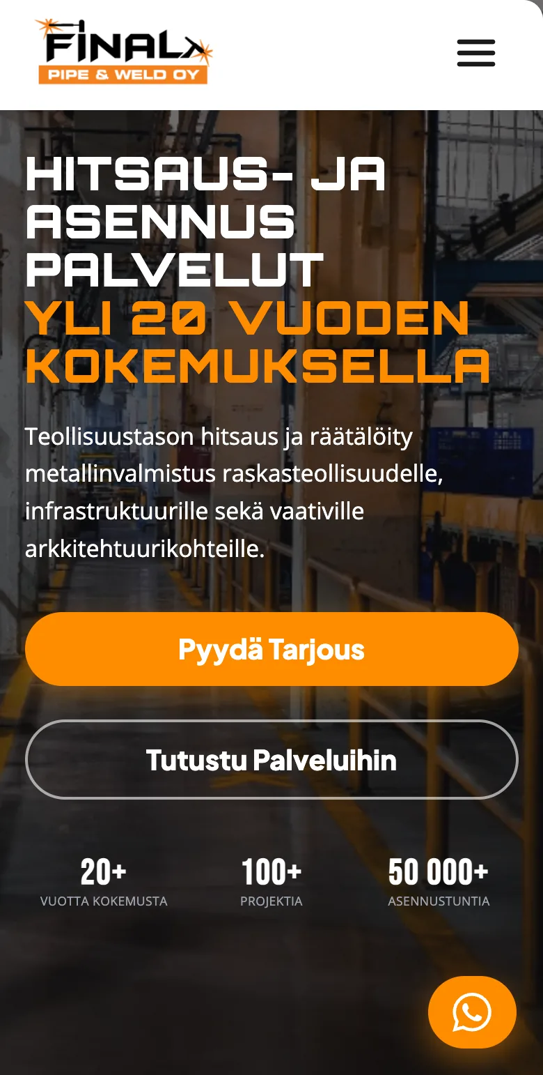 Final Pipe & Weld Oy website on mobile