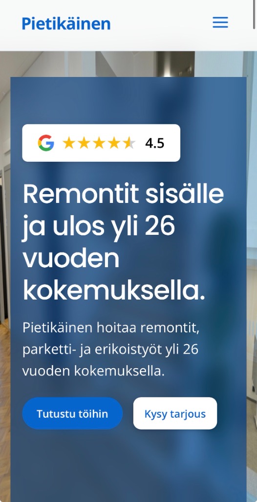 Nettisivut remonttipalvelulle - Mobile view