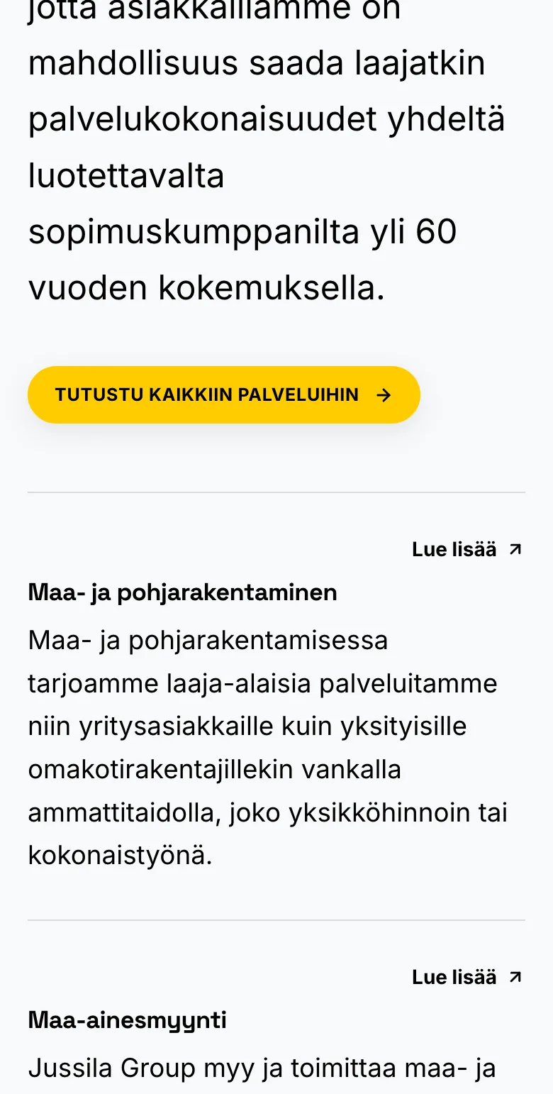 Jussila Group website on mobile
