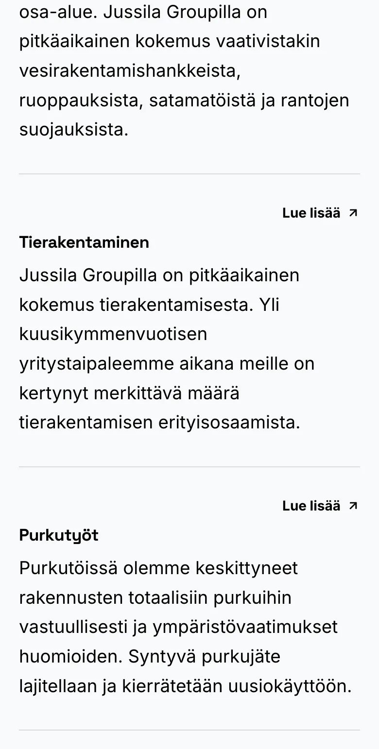 Jussila Group website on mobile