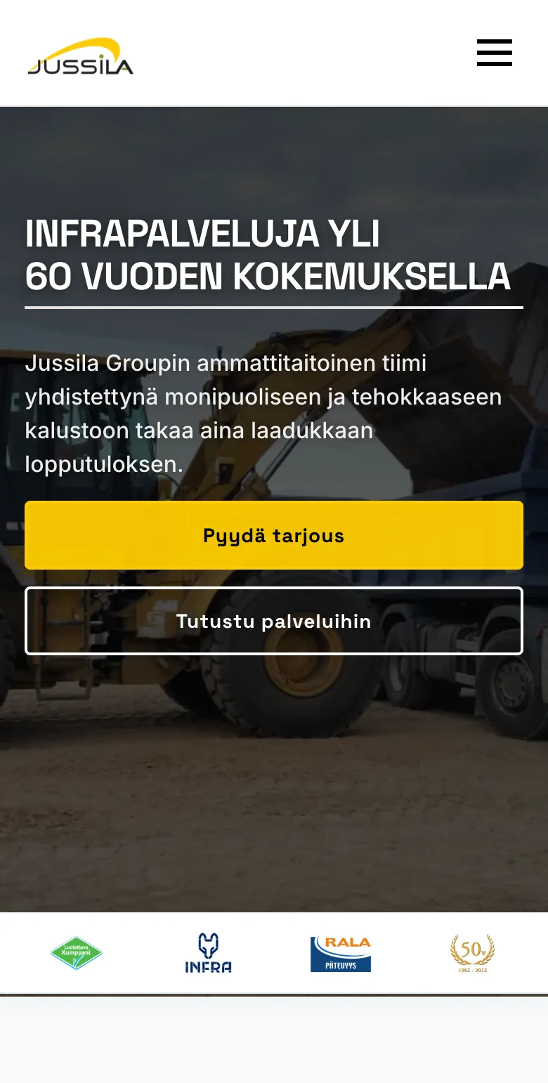 Jussila Group website on mobile
