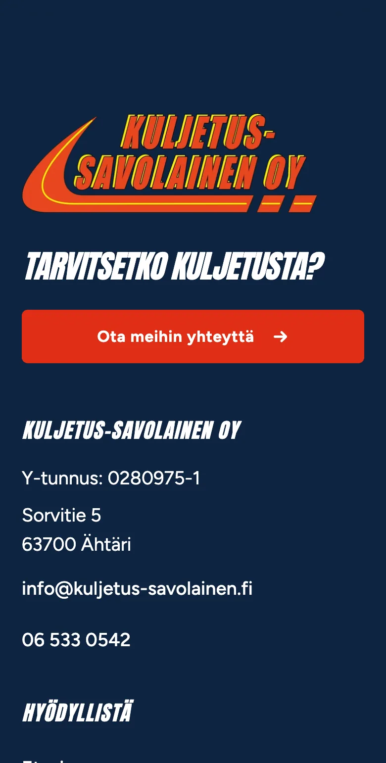 Kuljetus-Savolainen Oy website on mobile