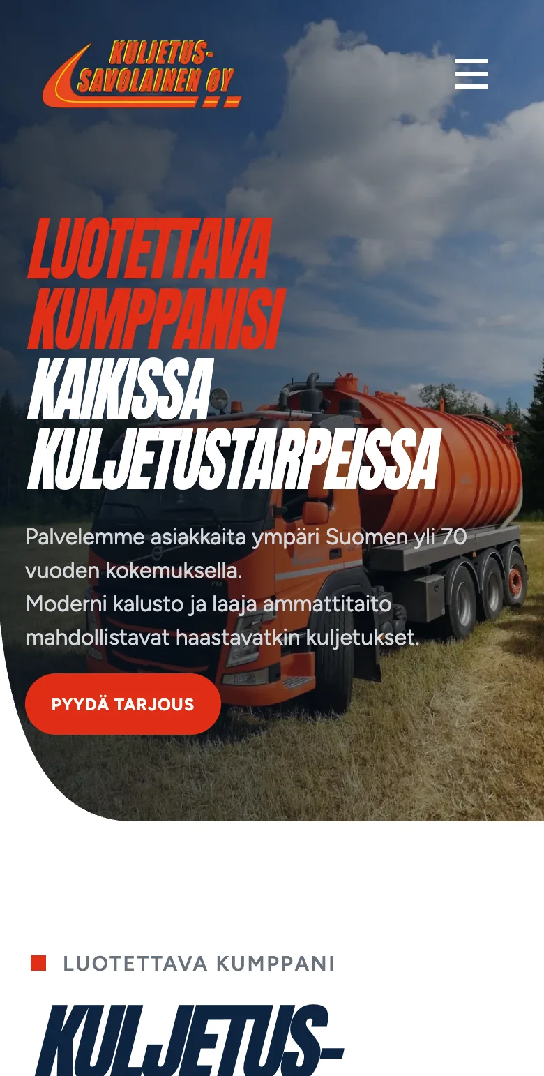Kuljetus-Savolainen Oy website on mobile