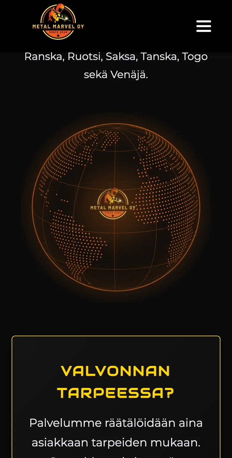 Metal Marvel Oy website on mobile