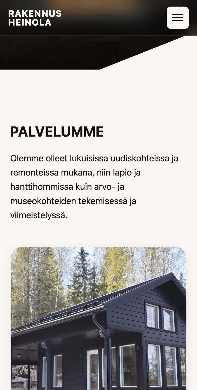 Rakennus Heinola Oy website on mobile