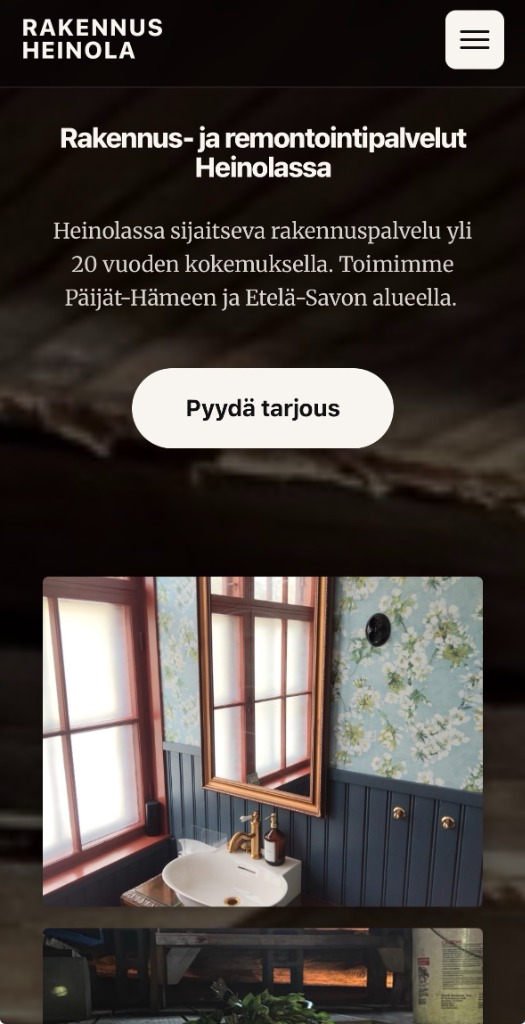 Nettisivut rakennusurakoitsijalle - Mobile view