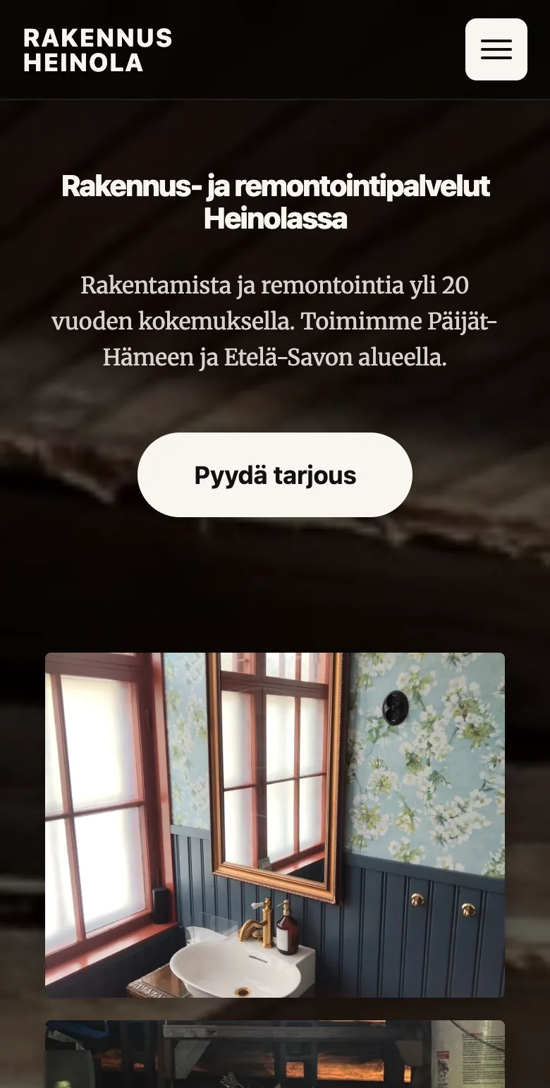 Rakennus Heinola Oy website on mobile