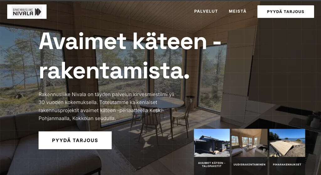 Uudet kotisivut rakennusliikkeelle - Desktop view