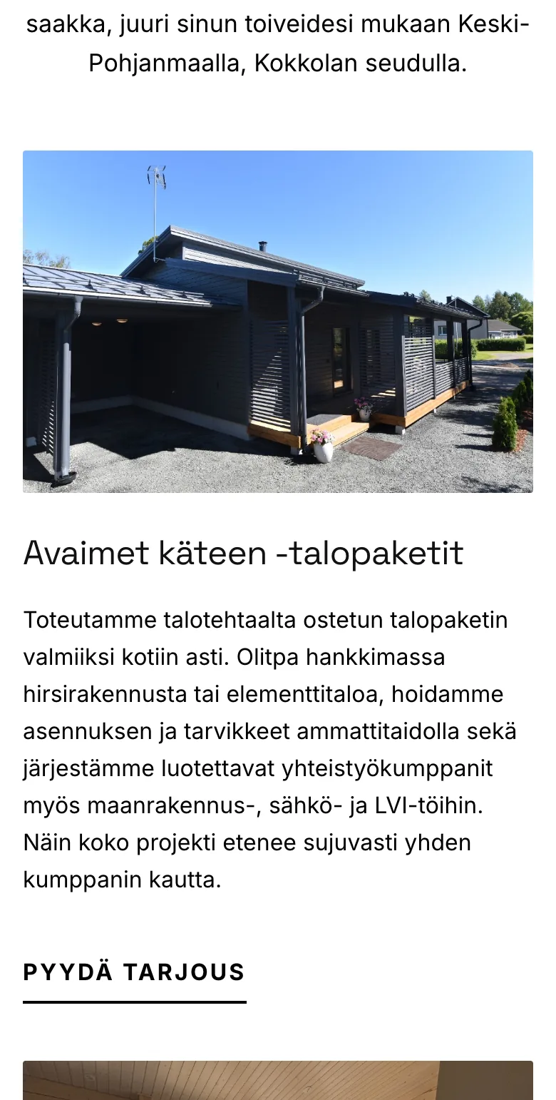 Rakennusliike Nivala Oy website on mobile
