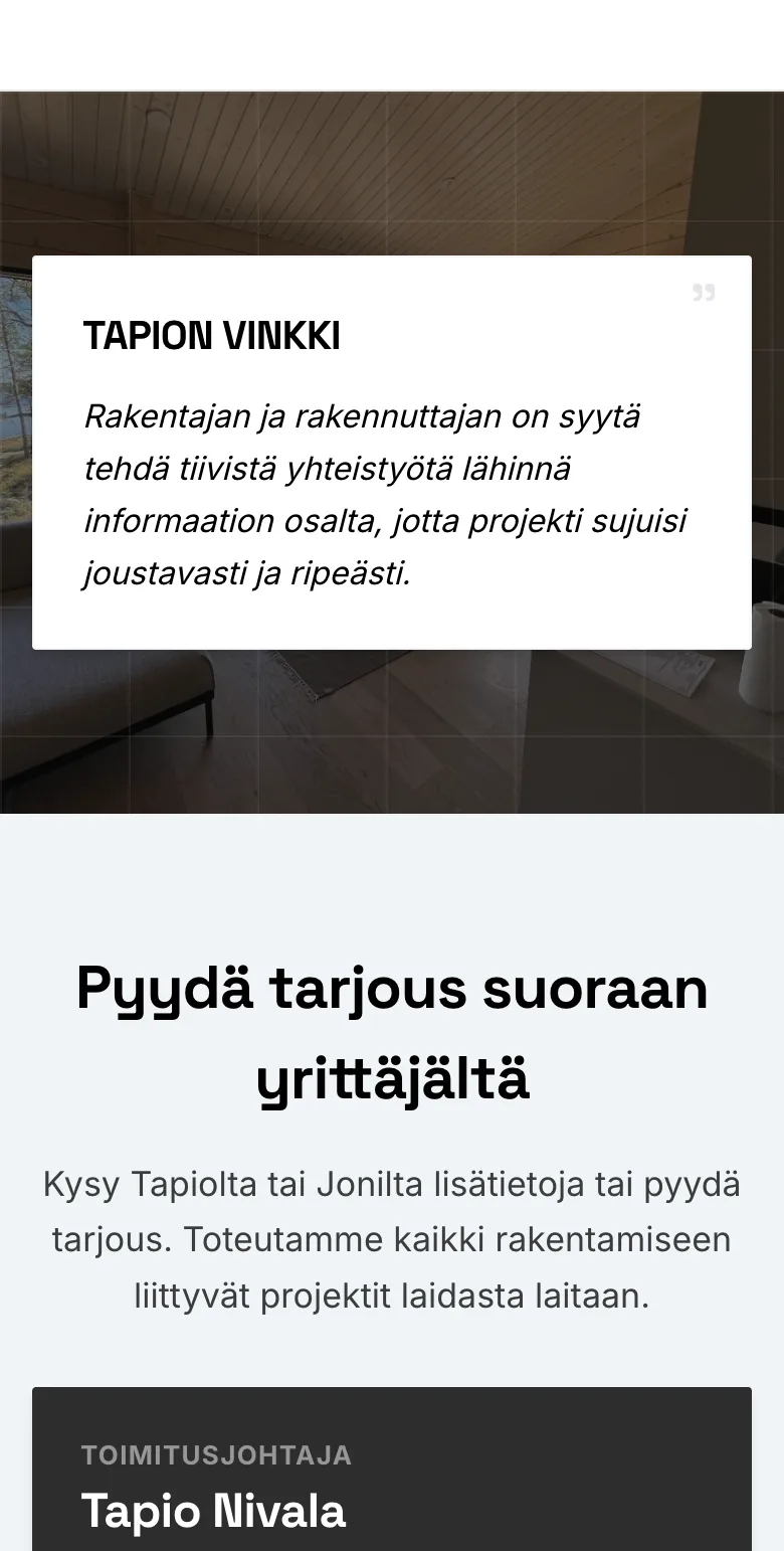 Rakennusliike Nivala Oy website on mobile