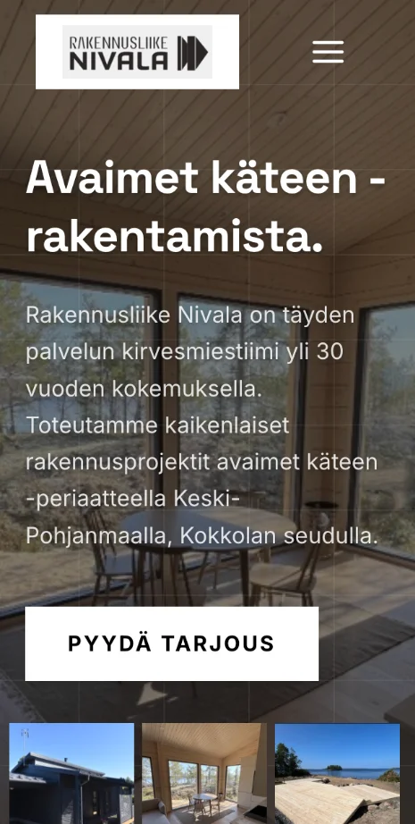 Uudet kotisivut rakennusliikkeelle - Mobile view