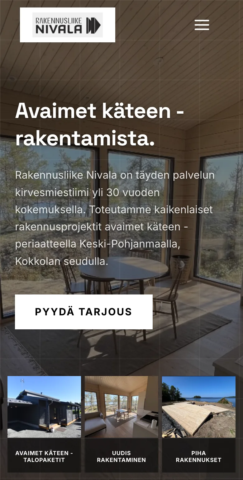 Rakennusliike Nivala Oy website on mobile
