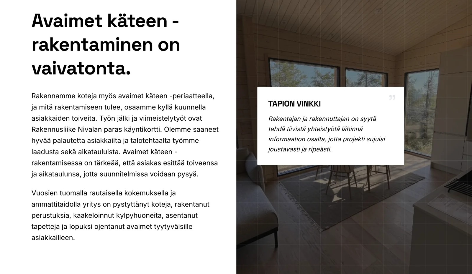 Rakennusliike Nivala Oy website on tablet