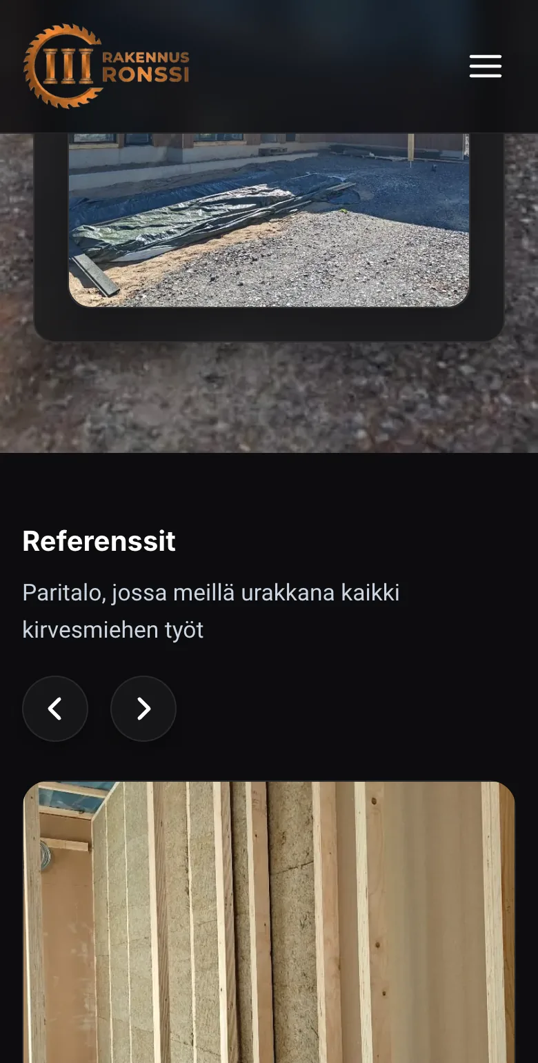 Rakennus Ronssi website on mobile