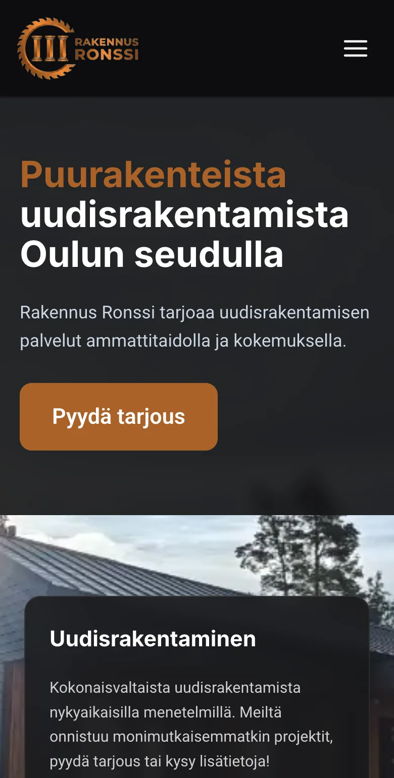 Rakennus Ronssi website on mobile