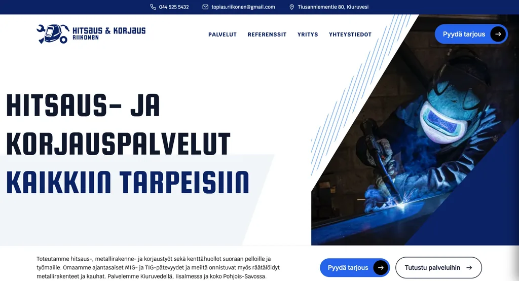 Hitsaus- ja korjaus Riikonen verkkosivujen etusivu