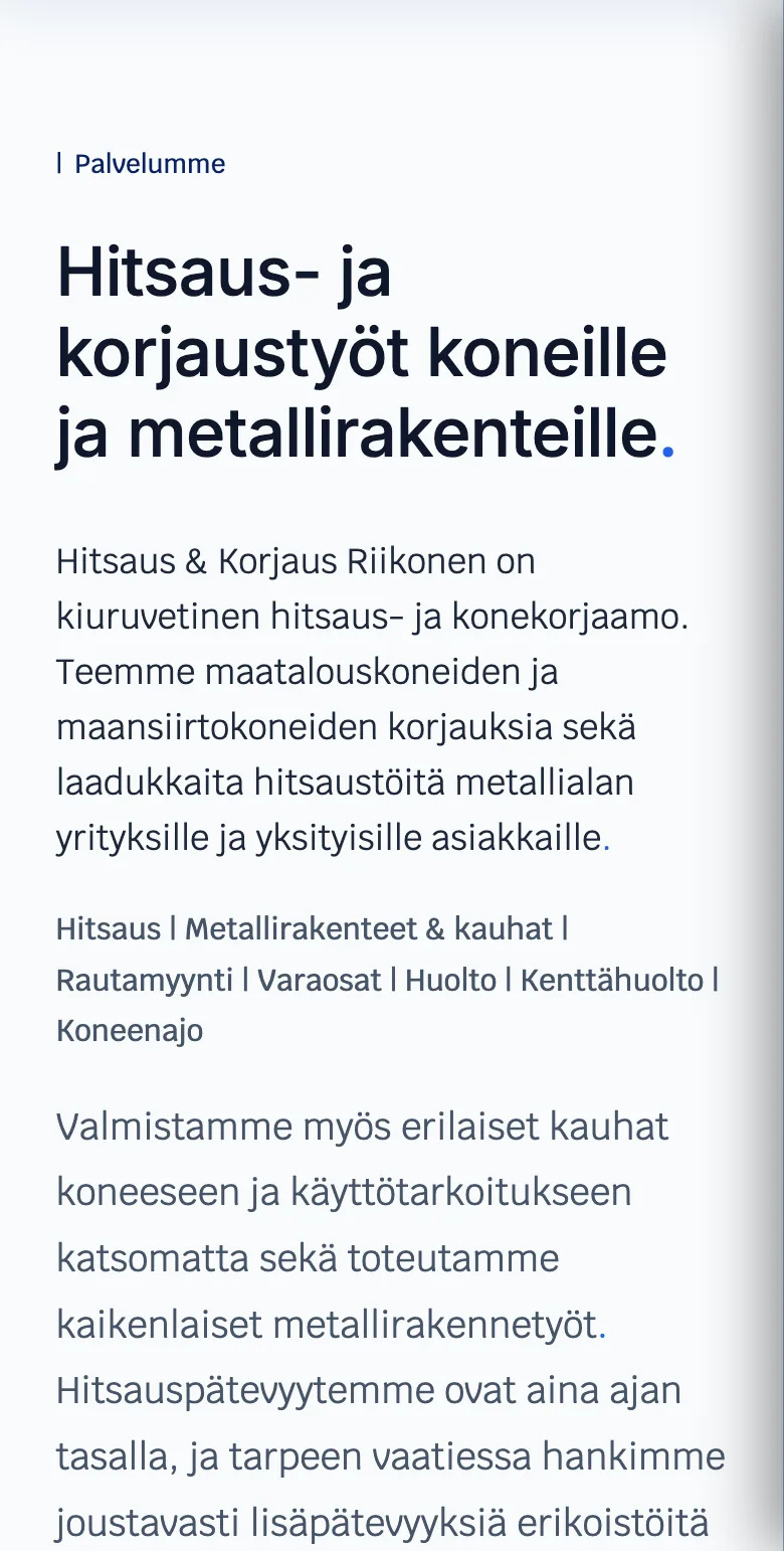 Hitsaus- ja korjaus Riikonen website on mobile