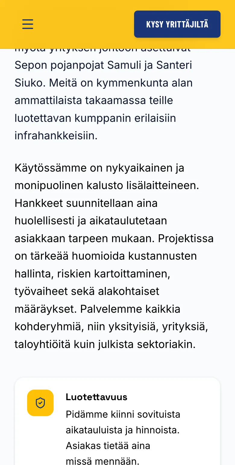 Siuko Oy website on mobile