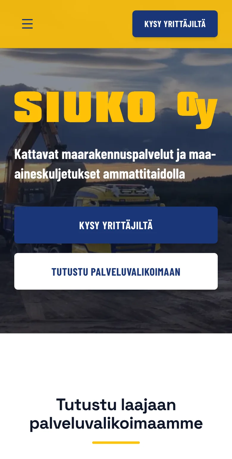 Siuko Oy website on mobile