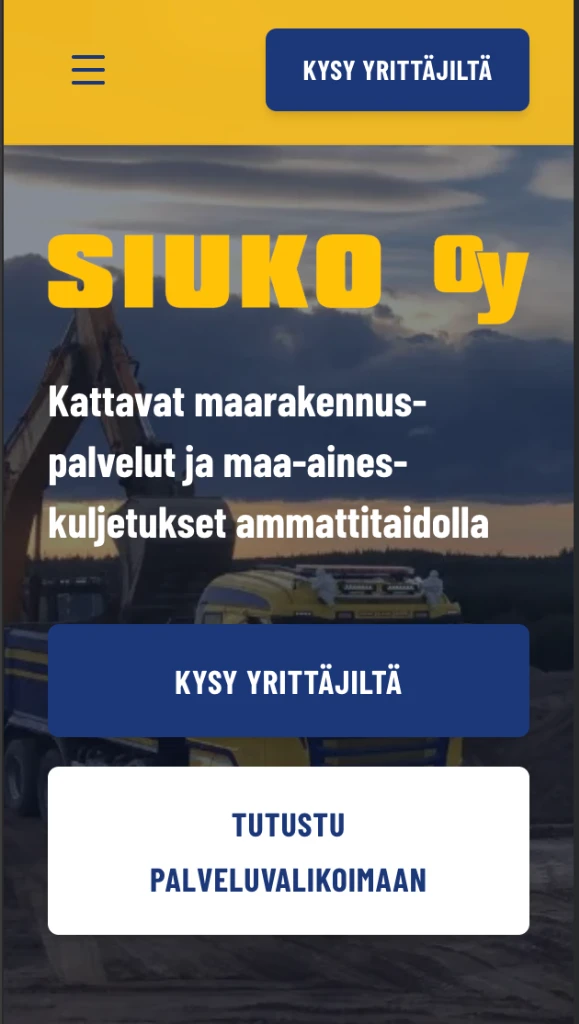 Uudet kotisivut maarakennusyritykselle - Mobile view