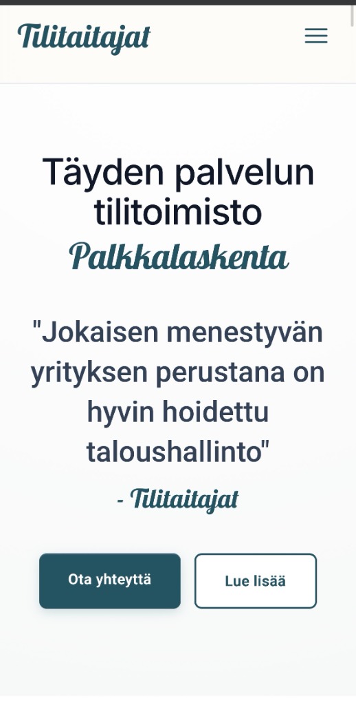 Nettisivut tilitoimistolle - Mobile view